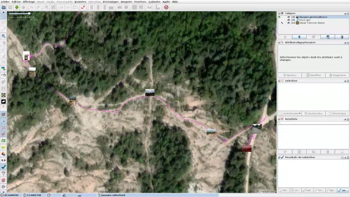 Capture d’écran de JOSM montrant la géolocalisation des photographies