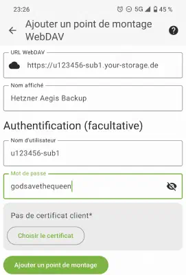 Configuration WebDAV dans DAVx⁵